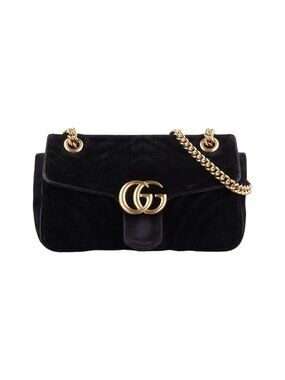 Gucci GG Marmont Black Velour Shoulder